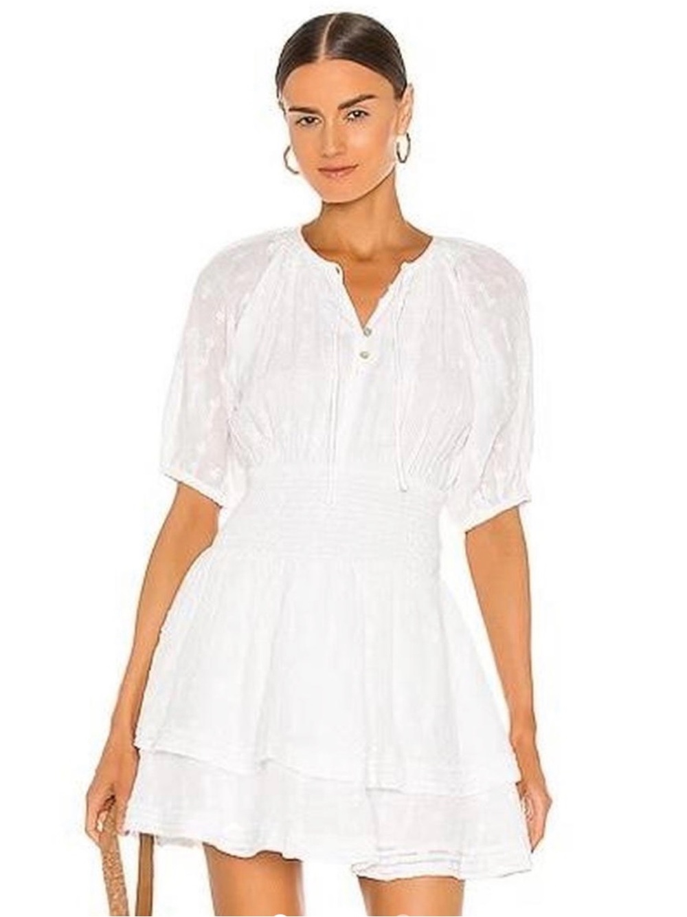 NWT Cleobella Cotton Smocked Waist Puff Sleeve Mini Dress Size S